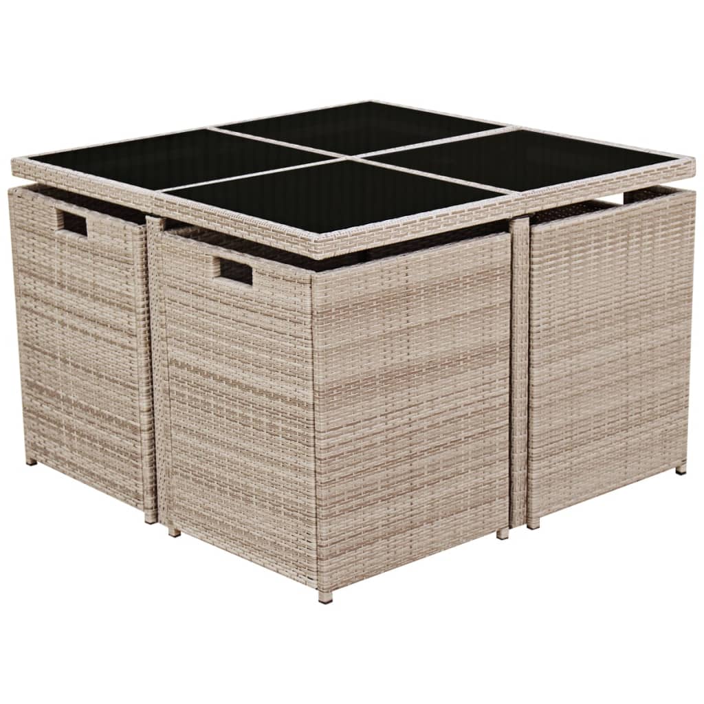 9 Piece Outdoor Dining Set with Cushions Poly Rattan Beige - 109×109×74cm