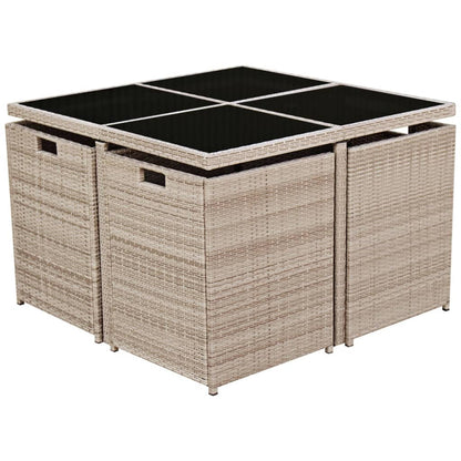 9 Piece Outdoor Dining Set with Cushions Poly Rattan Beige - 109×109×74cm