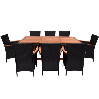 9 Piece Outdoor Dining Set with Cushions Poly Rattan Black - 180×90×74.5cm