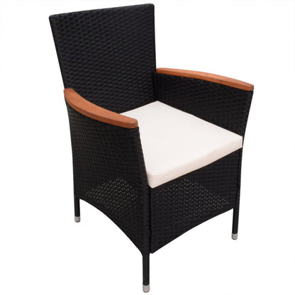 9 Piece Outdoor Dining Set with Cushions Poly Rattan Black - 180×90×74.5cm