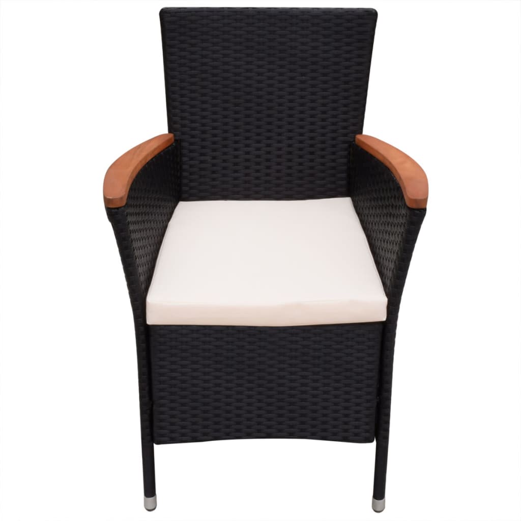 9 Piece Outdoor Dining Set with Cushions Poly Rattan Black - 180×90×74.5cm