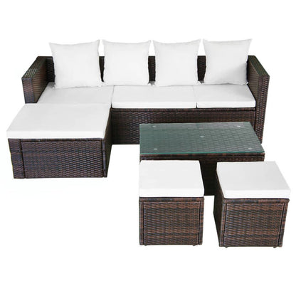4 Piece Garden Lounge Set with Cushions Poly Rattan Brown - 187×119×58cm
