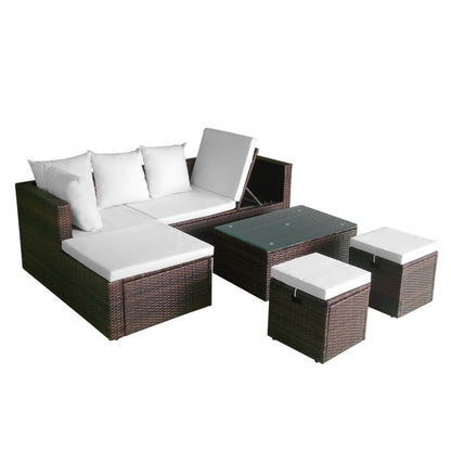 4 Piece Garden Lounge Set with Cushions Poly Rattan Brown - 187×119×58cm