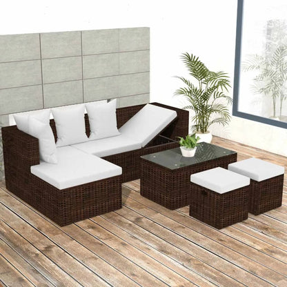 4 Piece Garden Lounge Set with Cushions Poly Rattan Brown - 187×119×58cm
