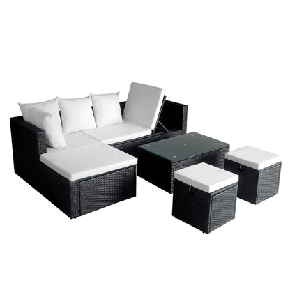 4 Piece Garden Lounge Set with Cushions Poly Rattan Black - 187×119×58cm