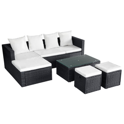 4 Piece Garden Lounge Set with Cushions Poly Rattan Black - 187×119×58cm