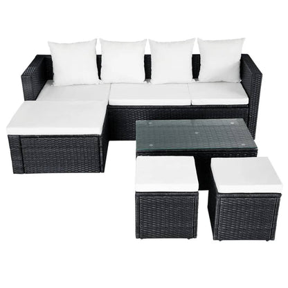 4 Piece Garden Lounge Set with Cushions Poly Rattan Black - 187×119×58cm