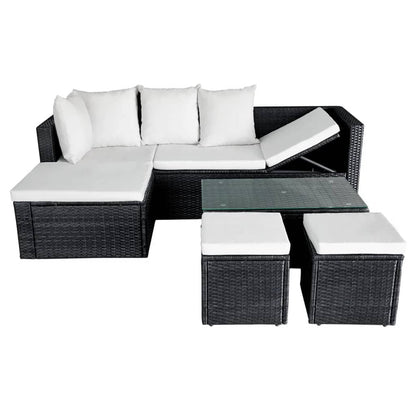 4 Piece Garden Lounge Set with Cushions Poly Rattan Black - 187×119×58cm