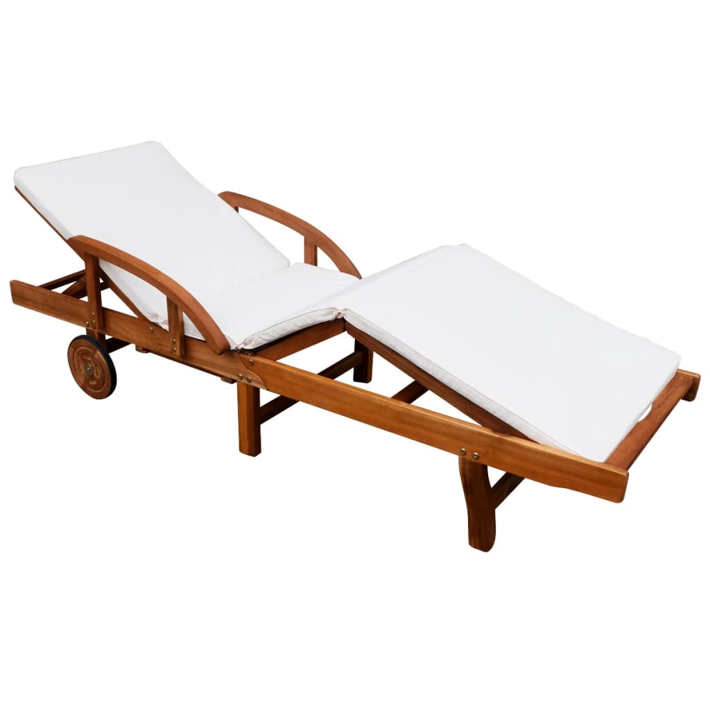 Sun Lounger with Cushion Solid Acacia Wood - 31×27cm