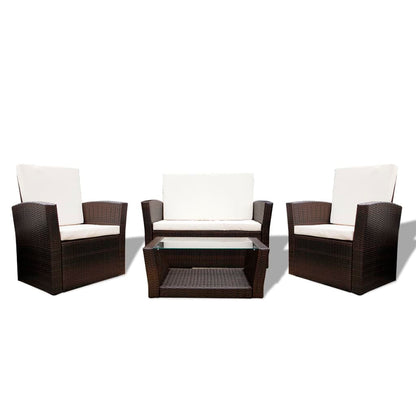 4 Piece Garden lounge set with Cushions Poly Rattan Brown - 85×49.5×35cm