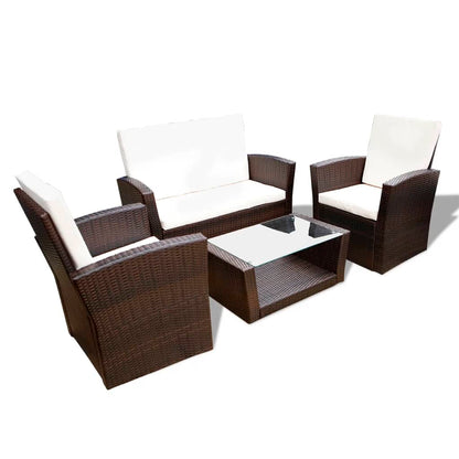 4 Piece Garden lounge set with Cushions Poly Rattan Brown - 85×49.5×35cm