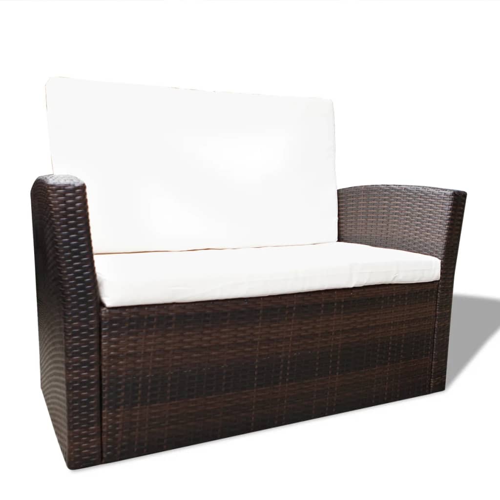 4 Piece Garden lounge set with Cushions Poly Rattan Brown - 85×49.5×35cm