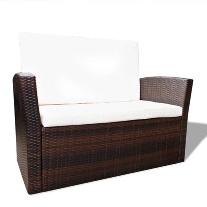 4 Piece Garden lounge set with Cushions Poly Rattan Brown - 85×49.5×35cm