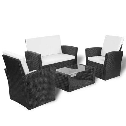 4 Piece Garden lounge set with Cushions Poly Rattan Black - 85×49.5×35cm