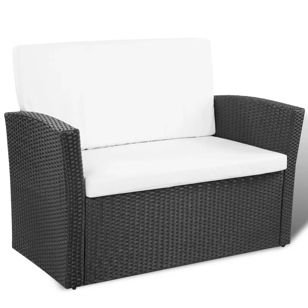 4 Piece Garden lounge set with Cushions Poly Rattan Black - 85×49.5×35cm