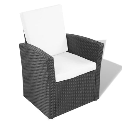 4 Piece Garden lounge set with Cushions Poly Rattan Black - 85×49.5×35cm