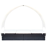 Double Sun Lounger with Canopy Poly Rattan Black
