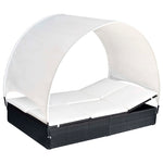 Double Sun Lounger with Canopy Poly Rattan Black
