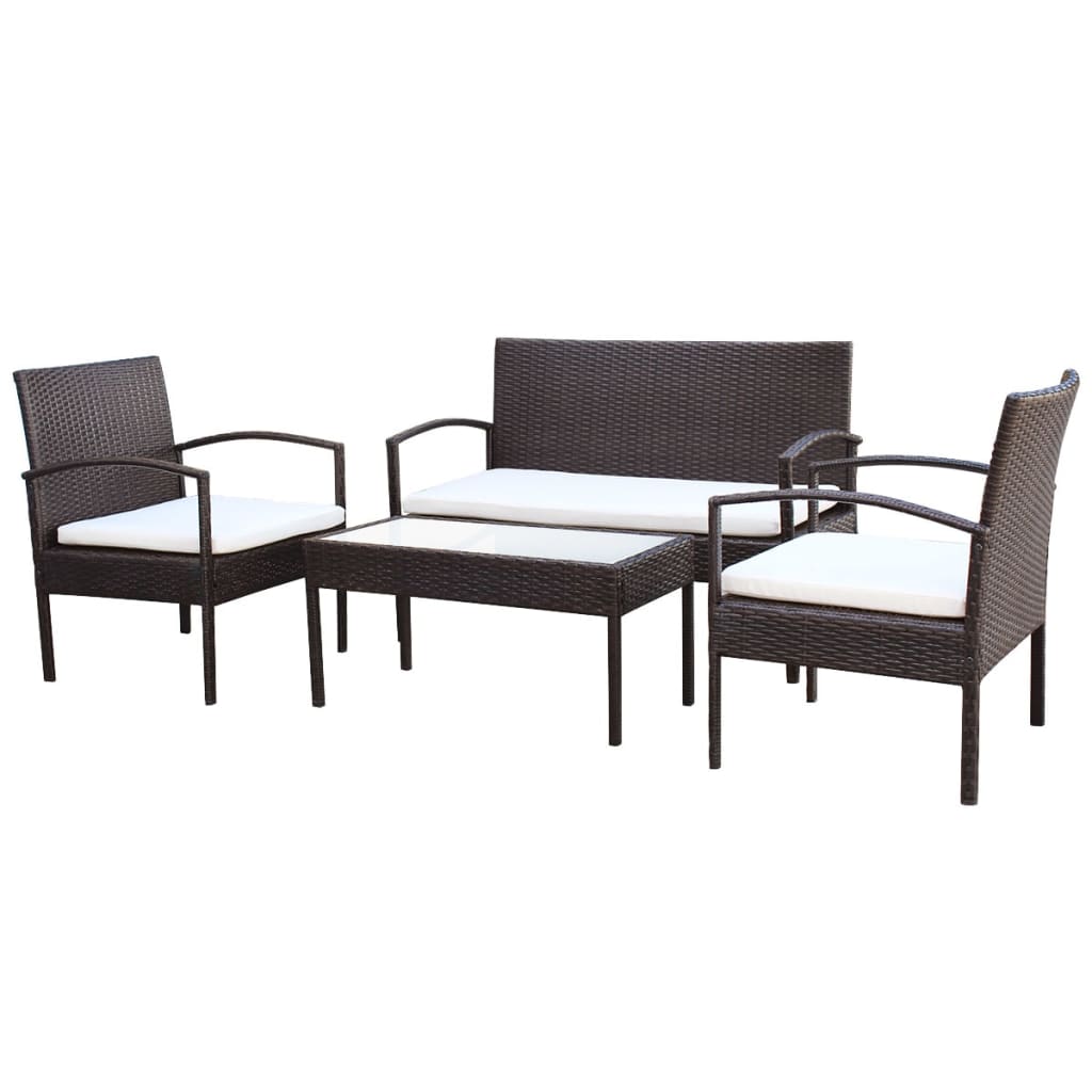 4 Piece Garden Lounge Set with Cushions Poly Rattan Brown - 106×59×73cm
