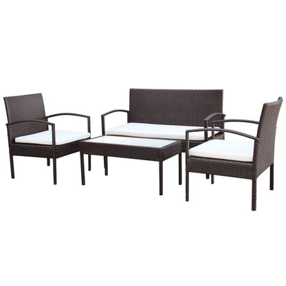 4 Piece Garden Lounge Set with Cushions Poly Rattan Brown - 106×59×73cm