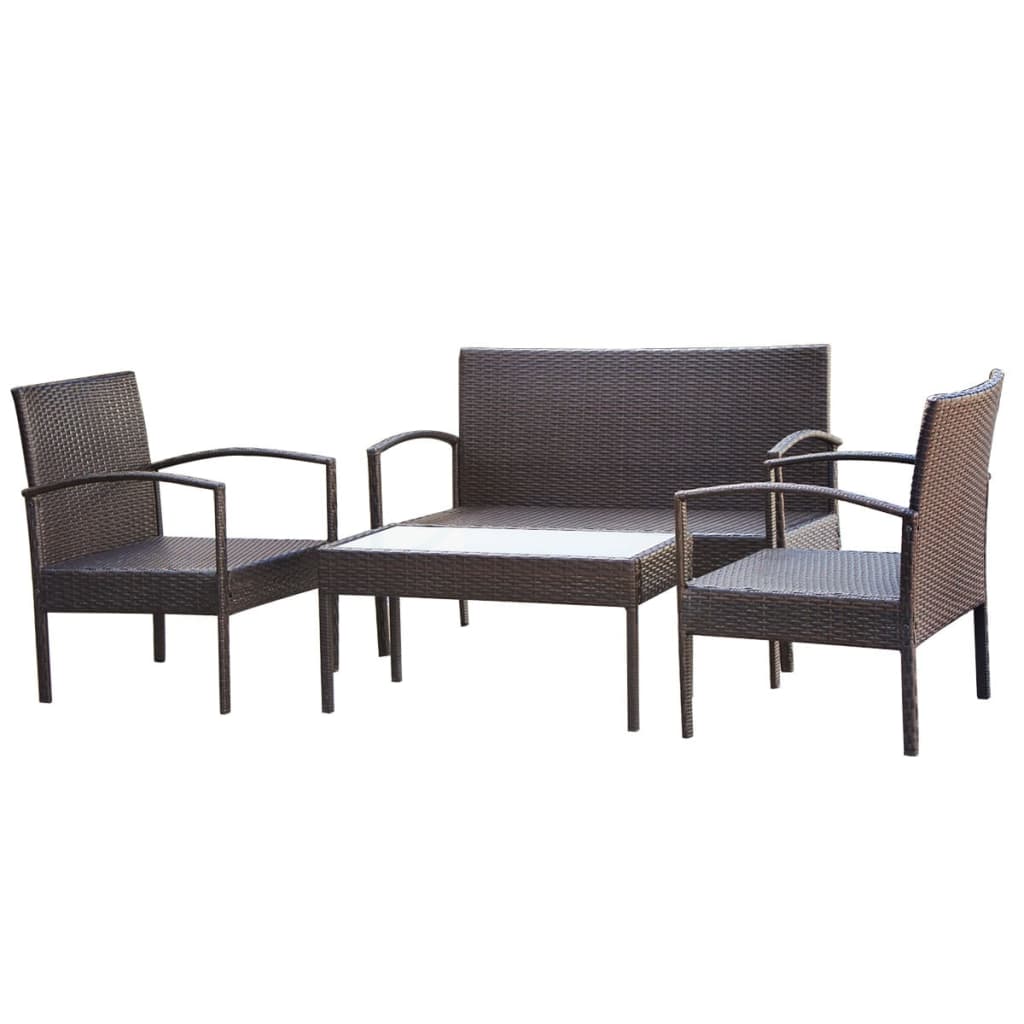 4 Piece Garden Lounge Set with Cushions Poly Rattan Brown - 106×59×73cm