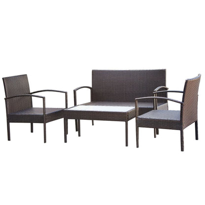4 Piece Garden Lounge Set with Cushions Poly Rattan Brown - 106×59×73cm