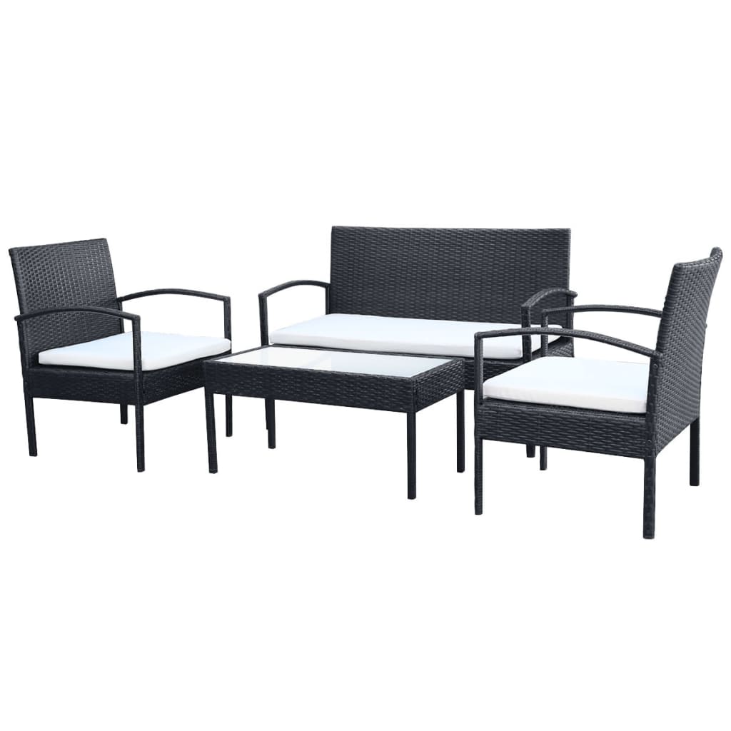 4 Piece Garden Lounge Set with Cushions Poly Rattan Black - 106×59×73cm