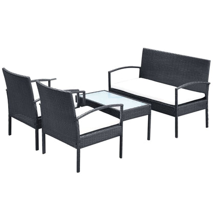 4 Piece Garden Lounge Set with Cushions Poly Rattan Black - 106×59×73cm