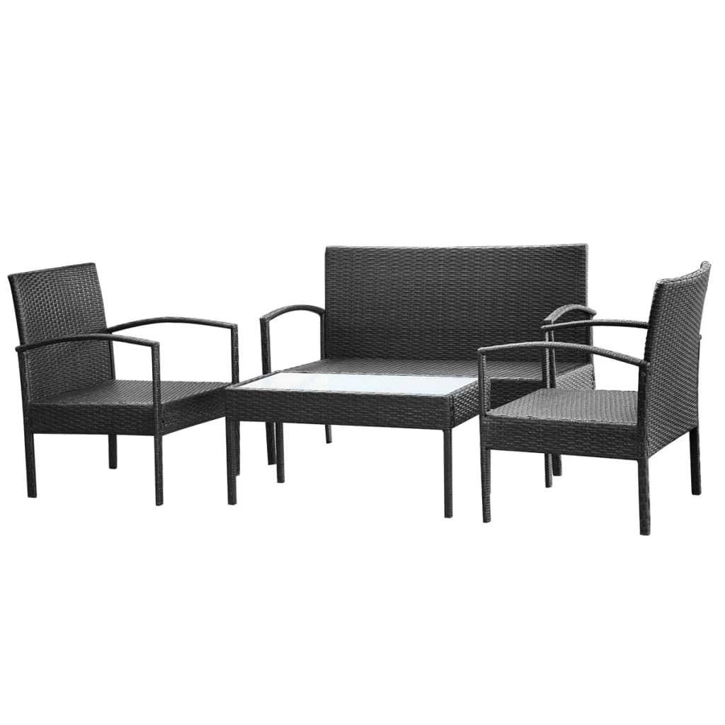4 Piece Garden Lounge Set with Cushions Poly Rattan Black - 106×59×73cm