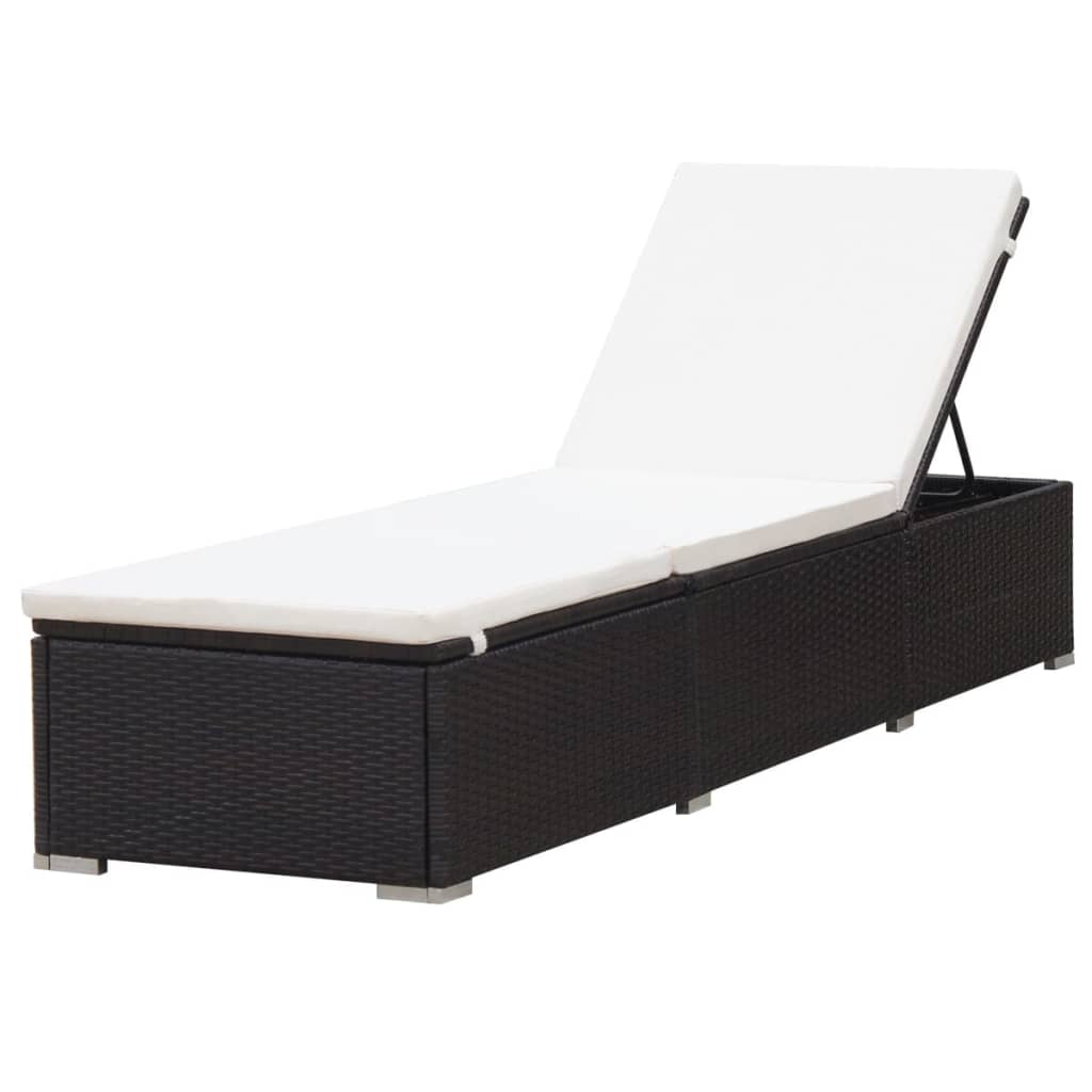Sun Lounger with Cushion Poly Rattan Brown - Cream White
