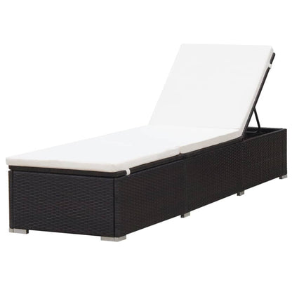 Sun Lounger with Cushion Poly Rattan Brown - Cream White
