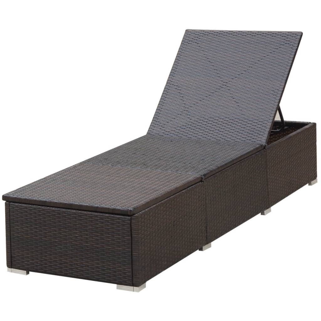 Sun Lounger with Cushion Poly Rattan Brown - Cream White