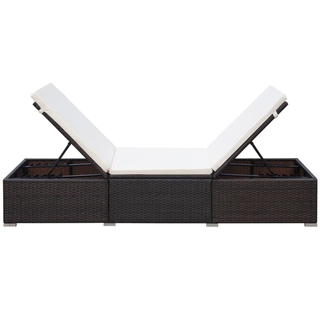 Sun Lounger with Cushion Poly Rattan Brown - Cream White