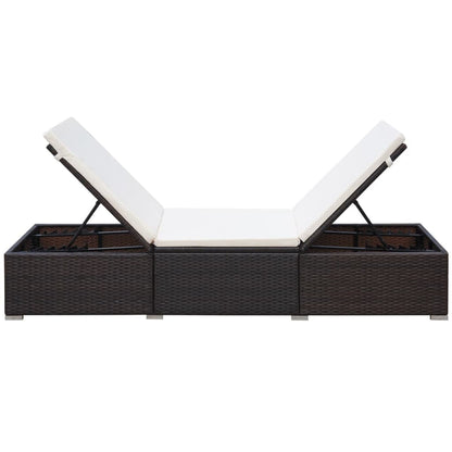 Sun Lounger with Cushion Poly Rattan Brown - Cream White
