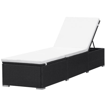Sun Lounger with Cushion Poly Rattan Black - Cream White