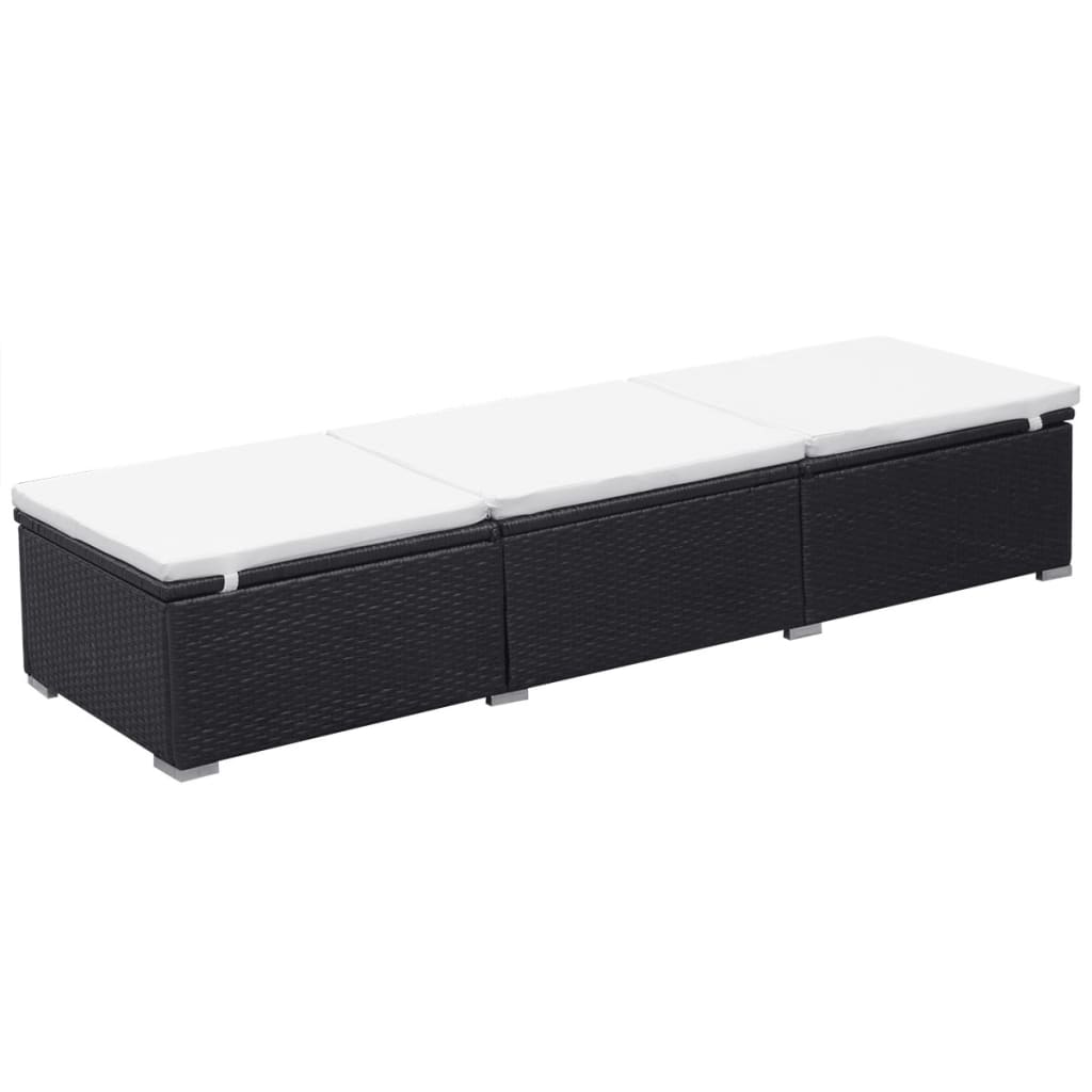 Sun Lounger with Cushion Poly Rattan Black - Cream White