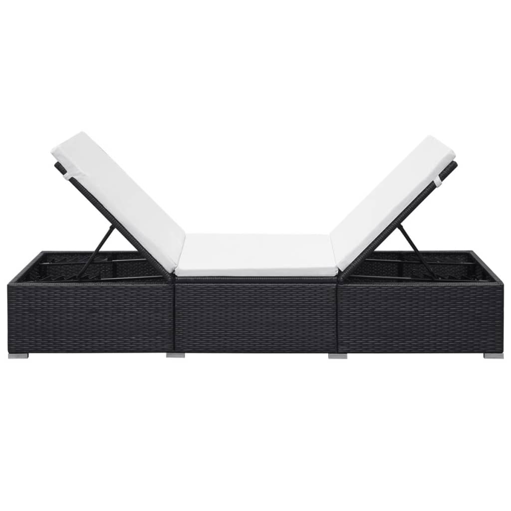 Sun Lounger with Cushion Poly Rattan Black - Cream White
