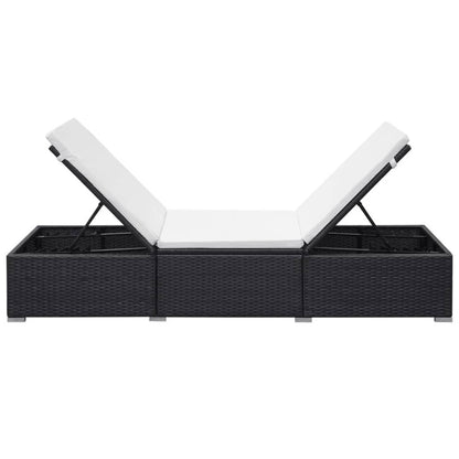 Sun Lounger with Cushion Poly Rattan Black - Cream White