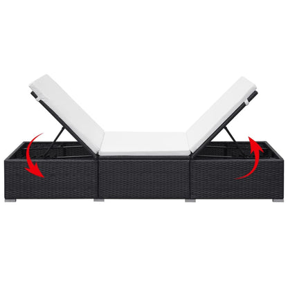 Sun Lounger with Cushion Poly Rattan Black - Cream White