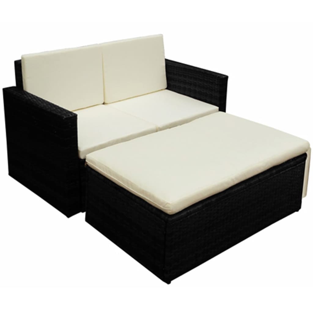 2 Piece Garden Lounge Set with Cushions Poly Rattan Black - 133×56×30cm