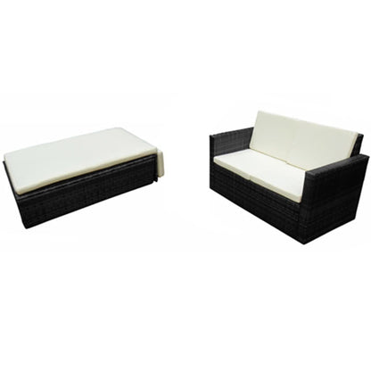 2 Piece Garden Lounge Set with Cushions Poly Rattan Black - 133×56×30cm