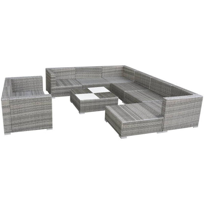 10 Piece Garden Lounge Set with Cushions Poly Rattan Grey - 69.5×69.5×52.5cm