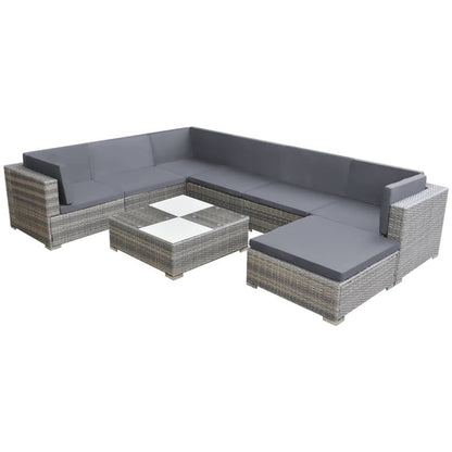 8 Piece Garden Lounge Set with Cushions Poly Rattan Grey - 69.5×69.5×52.5cm