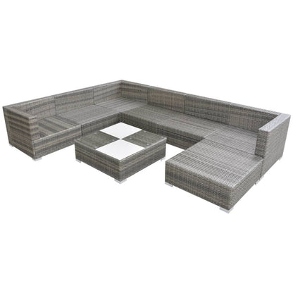 8 Piece Garden Lounge Set with Cushions Poly Rattan Grey - 69.5×69.5×52.5cm