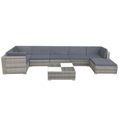 8 Piece Garden Lounge Set with Cushions Poly Rattan Grey - 69.5×69.5×52.5cm