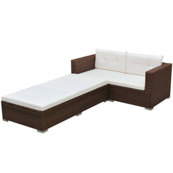 3 Piece Garden Lounge Set with Cushions Poly Rattan Brown