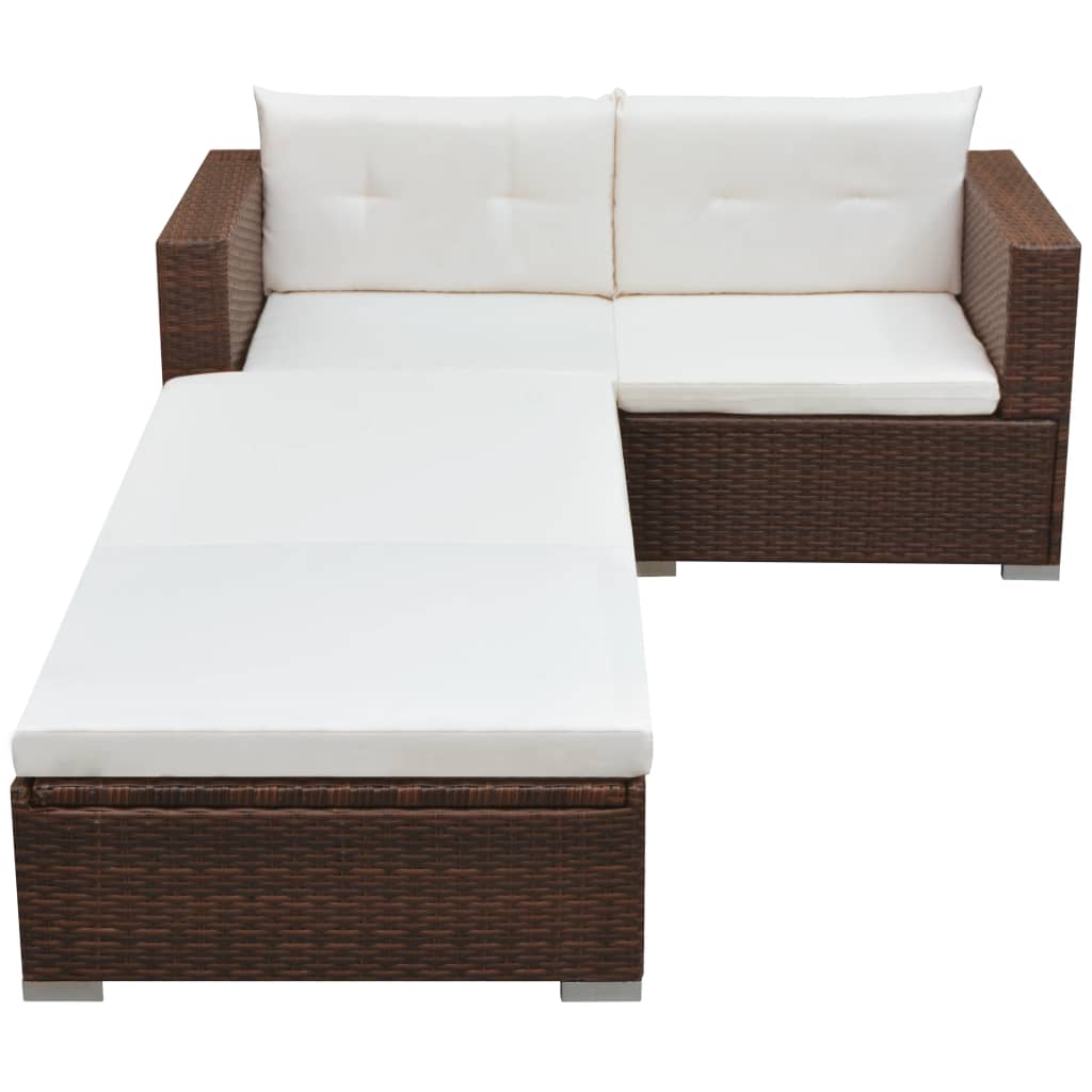 3 Piece Garden Lounge Set with Cushions Poly Rattan Brown