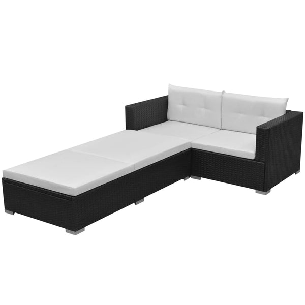  3 Piece Garden Lounge Set with Cushions Poly Rattan Black