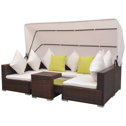 7 Piece Garden Lounge Set with Canopy Poly Rattan Brown