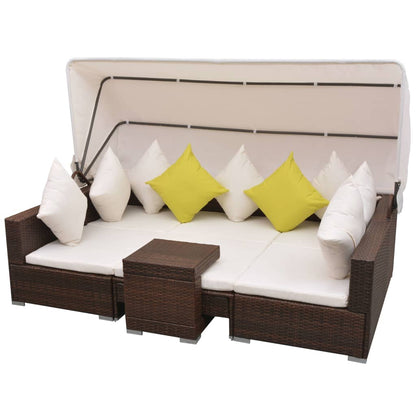 7 Piece Garden Lounge Set with Canopy Poly Rattan Brown